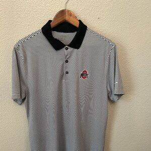 Nike Golf Dri Fit White and Black Striped Ohio State University Buckeyes Polo